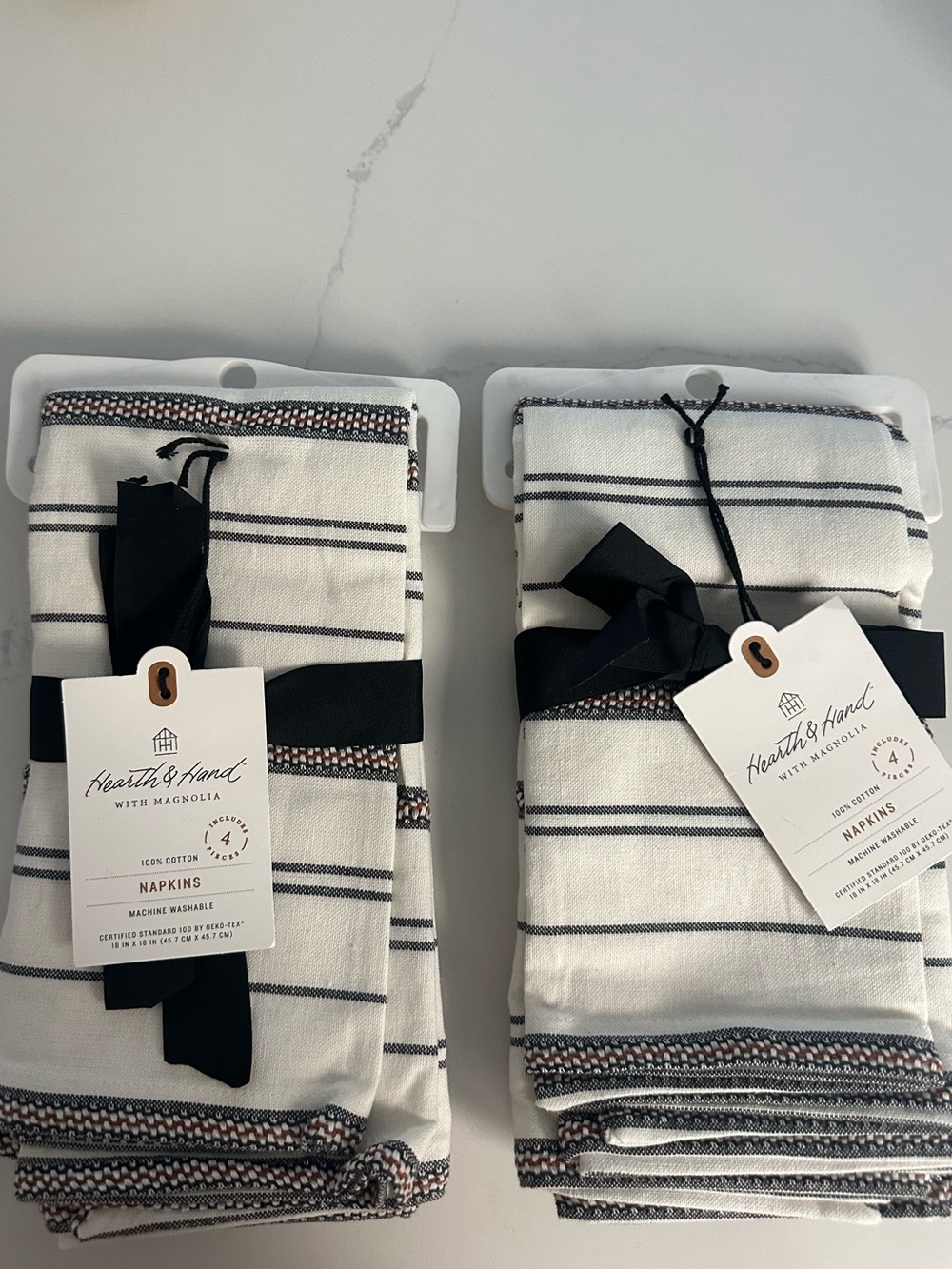 Hearth & Hand White Cotton Napkins with Stripe Detail (Set of 4)
